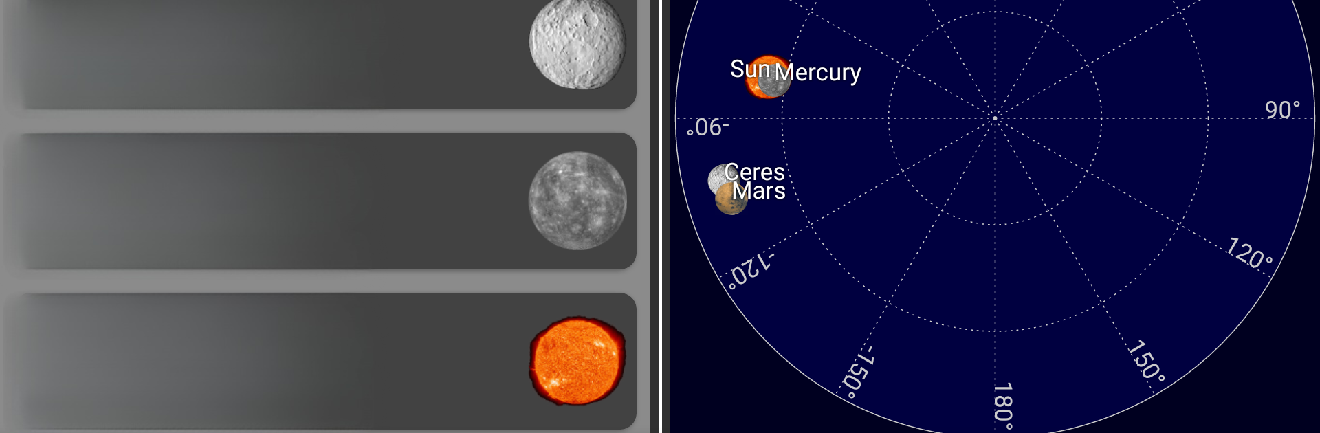 Sun, moon and planets