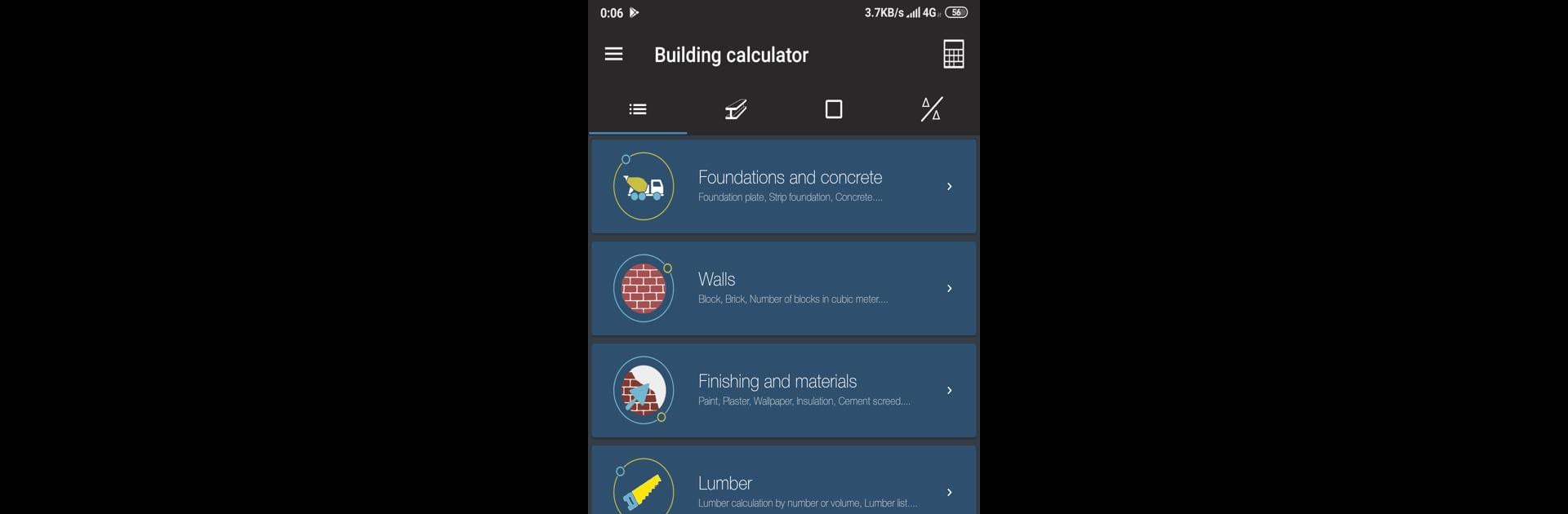 Calculators of materials for building and repair
