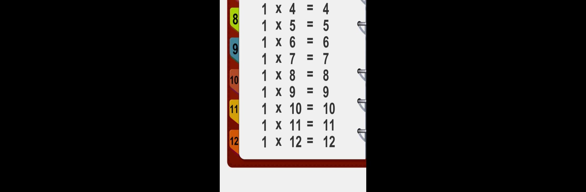 Multiplication table: fast math tables to 100