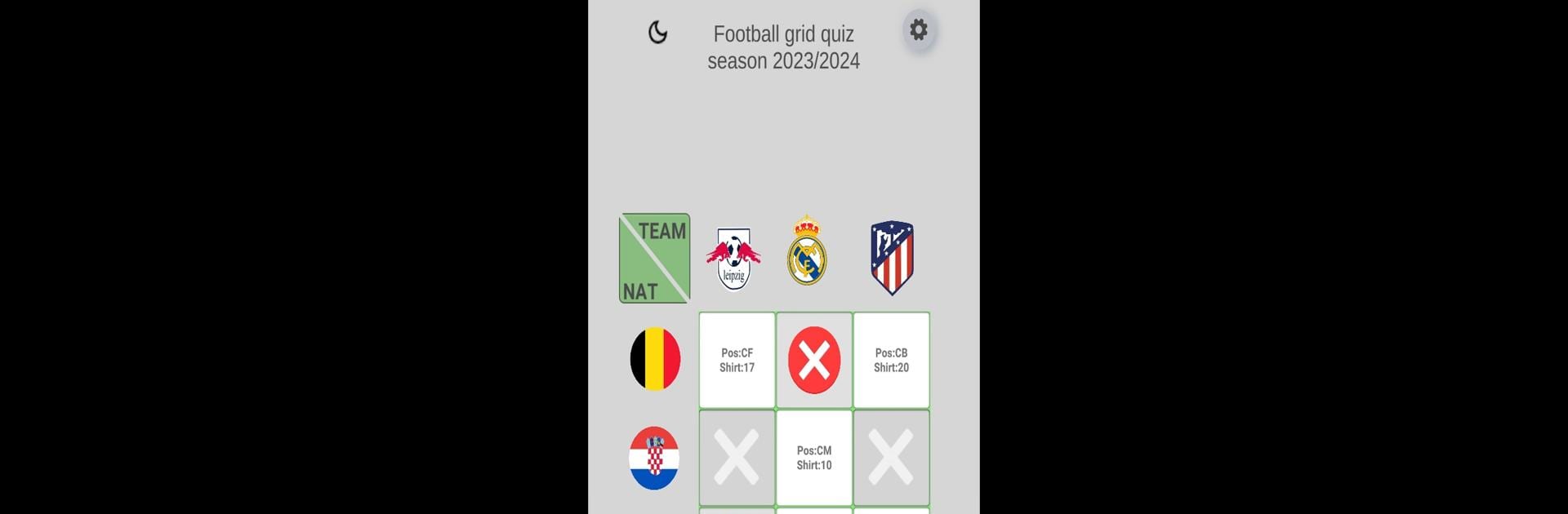 Football grid quiz