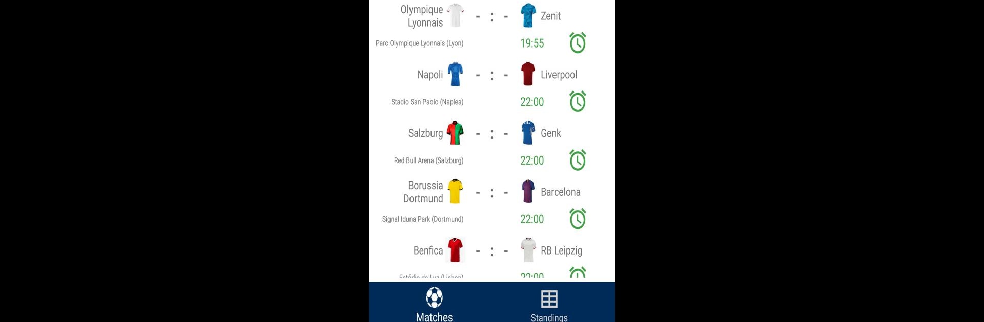 Results for Champions League 2019/2020