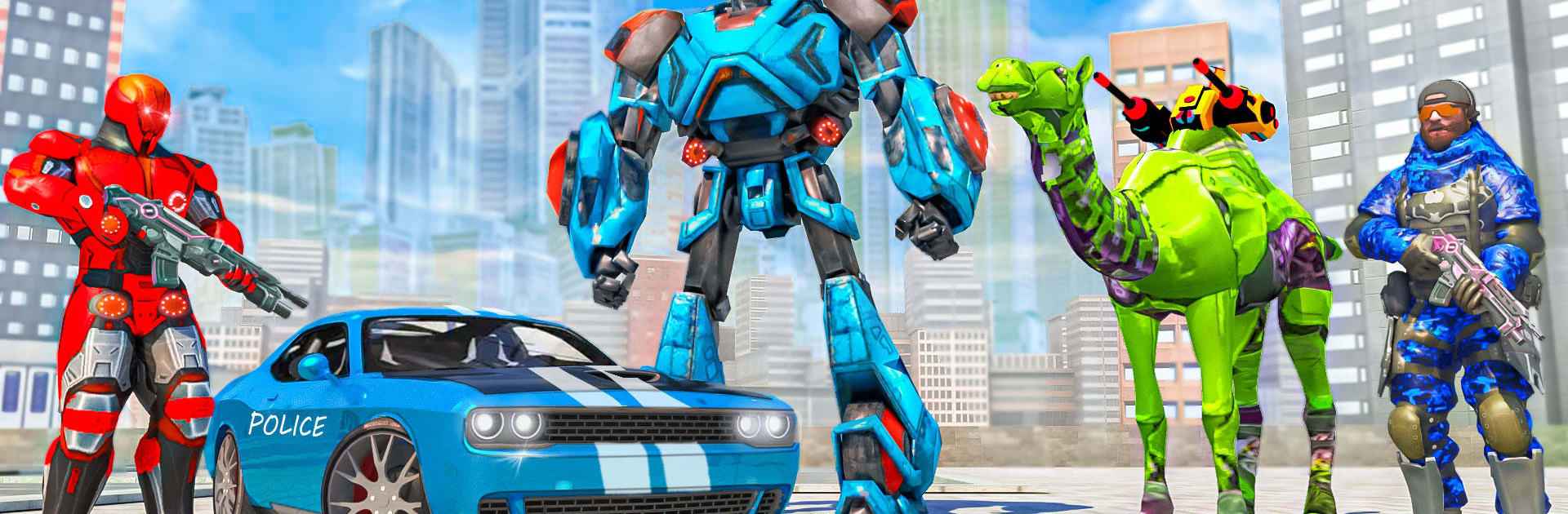Police Flying Robot Car Game