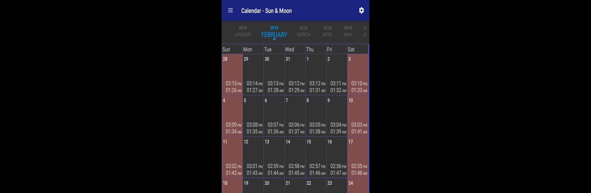 Calendar - Sun & Moon