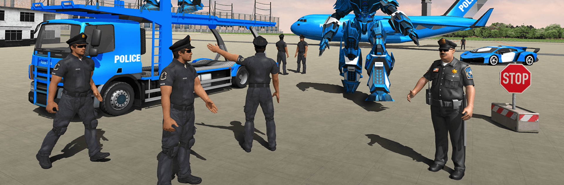 US Police Robot Car Game – Police Plane Transport