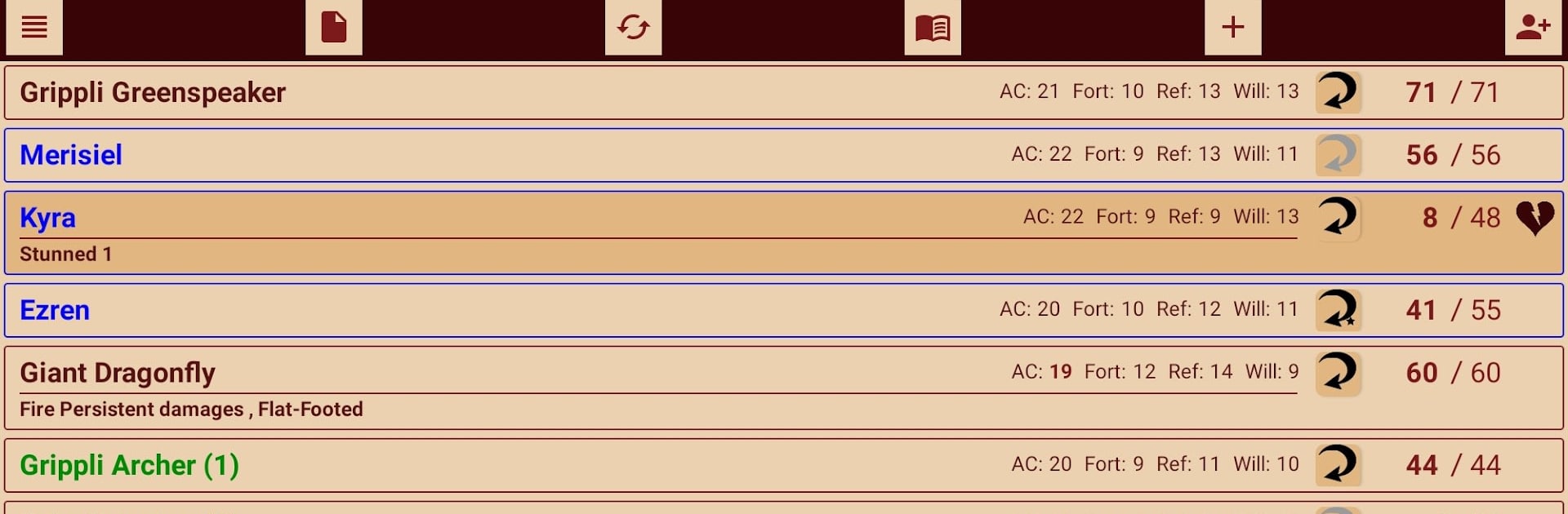 Pathfinder 2e Battle Tracker
