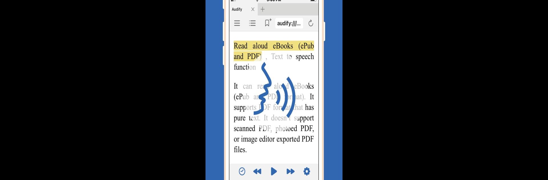 Audify read aloud web browser