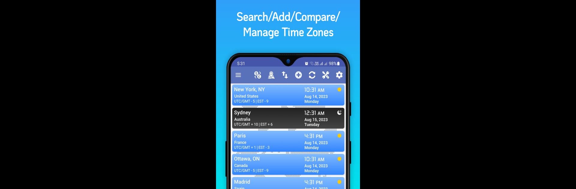World Clock Time Zones Widget