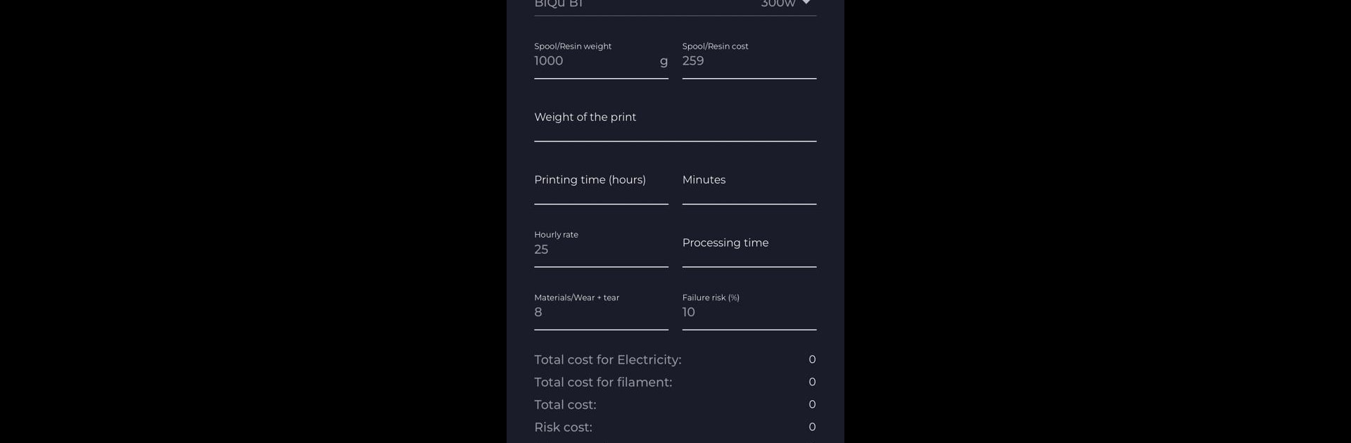 3D Print Cost Calculator