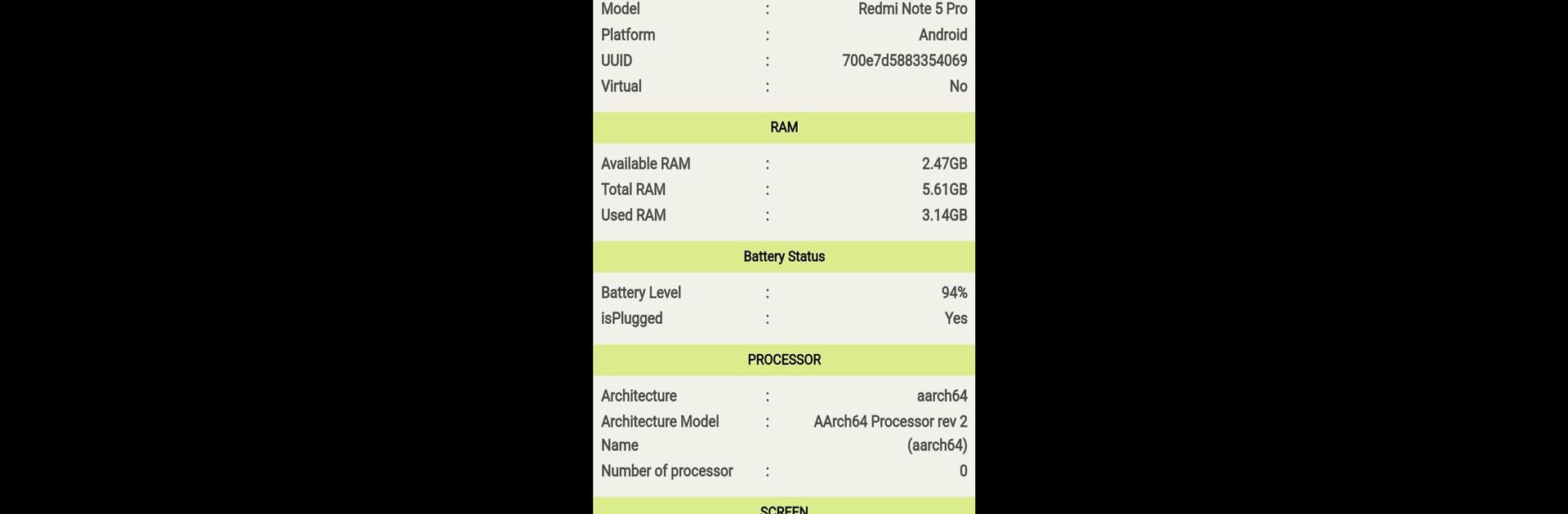 Device info: RAM Screen System