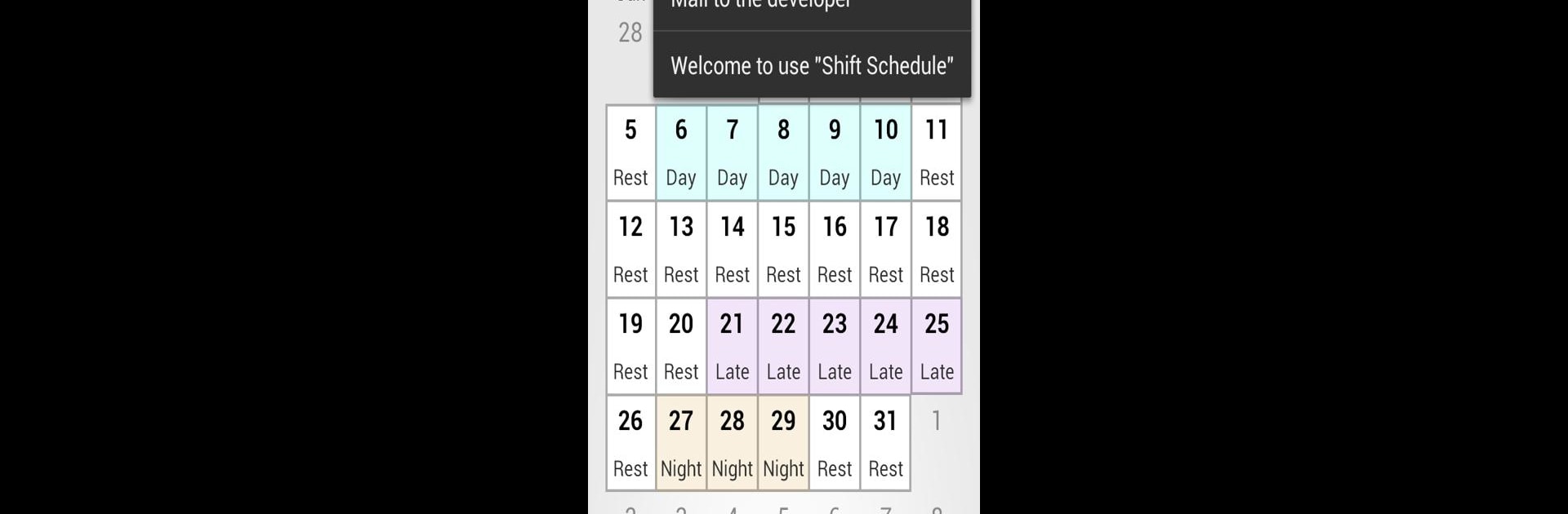 Shift Calendar (since 2013)